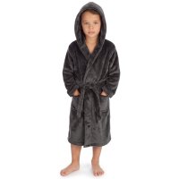 18C1095: Kids Plain Charcoal Plush Dressing Gown (3-8 Years)